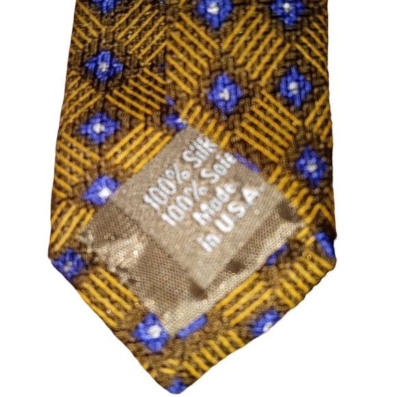 Calvin Klein 100% Silk Taupe & Blue Diamond Geo Print Business Casual Tie - Picture 4 of 6